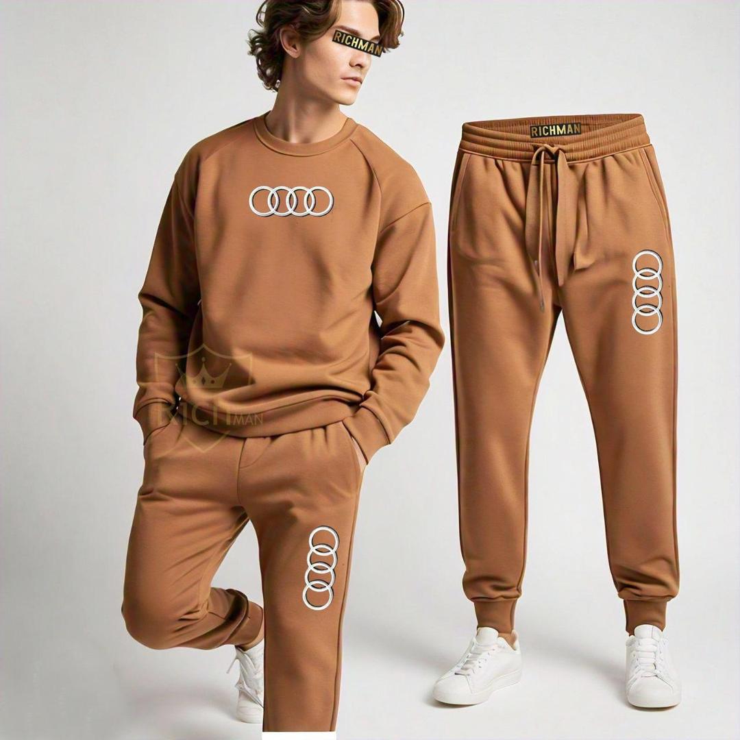 Stylish Fleece Sweatshirt Track Suit for Men & Women - 2 Pcs - Brown Plain Comfort