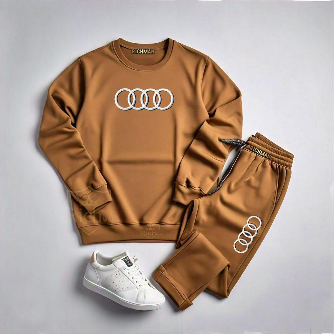 Stylish Fleece Sweatshirt Track Suit for Men & Women - 2 Pcs - Brown Plain Comfort