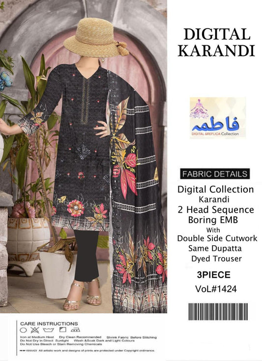 3 Pcs Women's Unstitched Printed Embroidered Suit